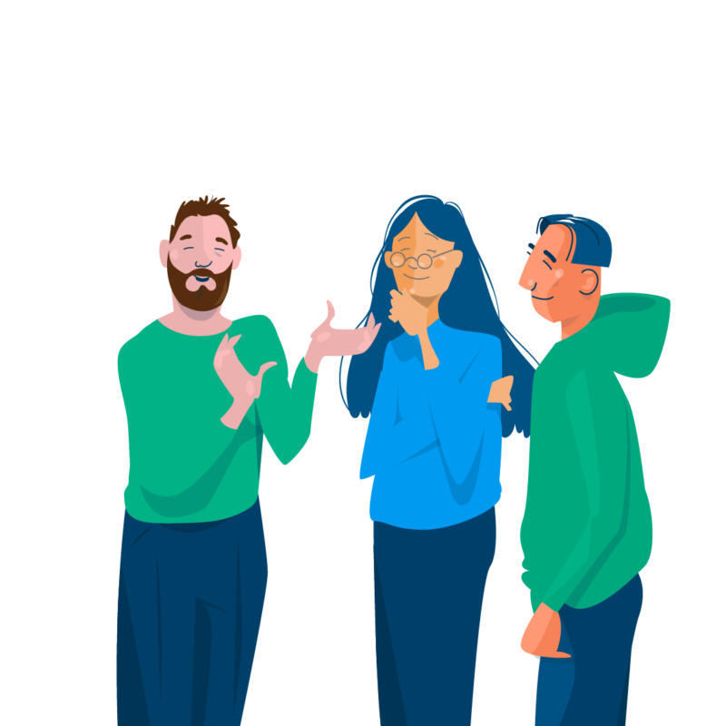 Illustration som föreställer en grupp människor som lyssnar och pratar