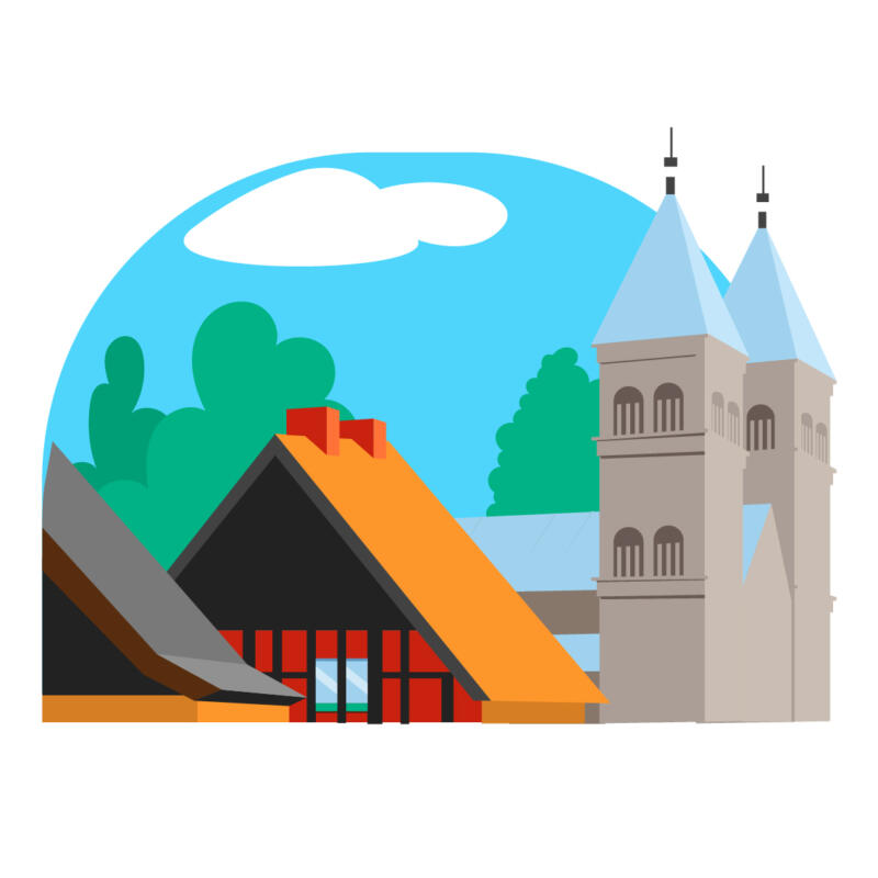 Illustration av Lund med fokus på Lunds domkyrka