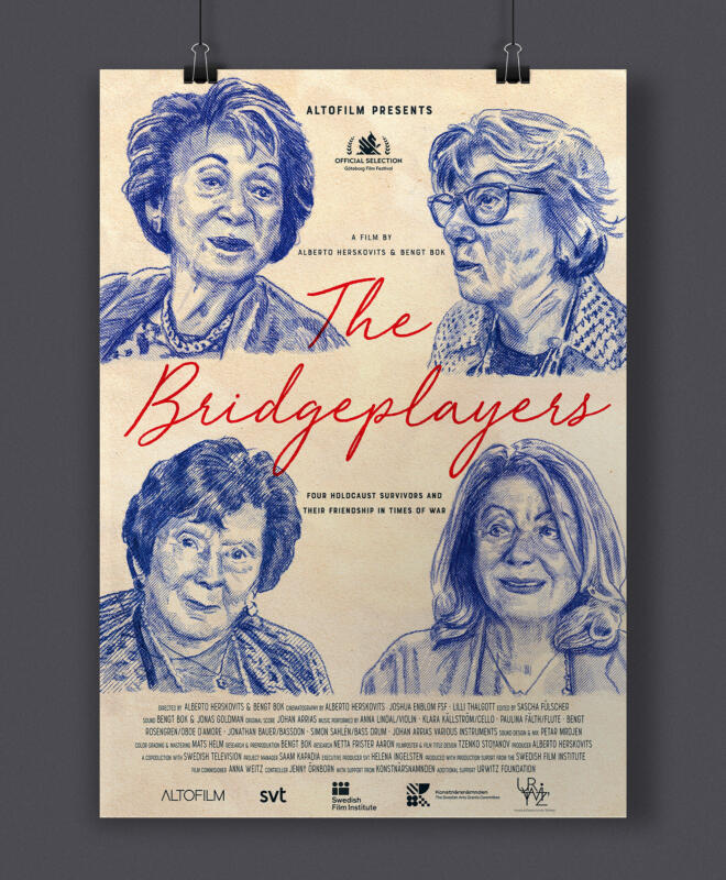 Poster for the documentary movie The Bridgeplayers (Bridgespelerskorna) by Alberto Herskovits & Bengt Bok, participating at this year’s Göteborg Film Festival. By Altofilm Sweden