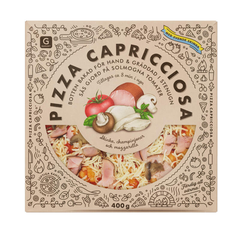 Mönster med pizza relaterade motiv samt smakillustrationer.