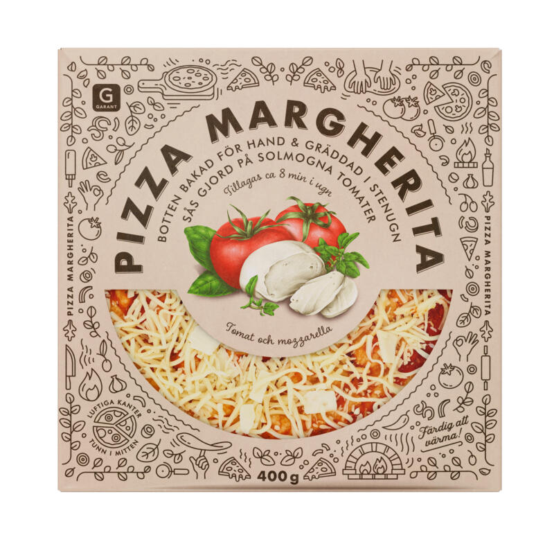 Mönster med pizza relaterade motiv samt smakillustrationer.