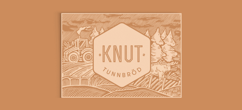 Design och illustration för Knut tunnbröd. Svenska bördiga ängar.