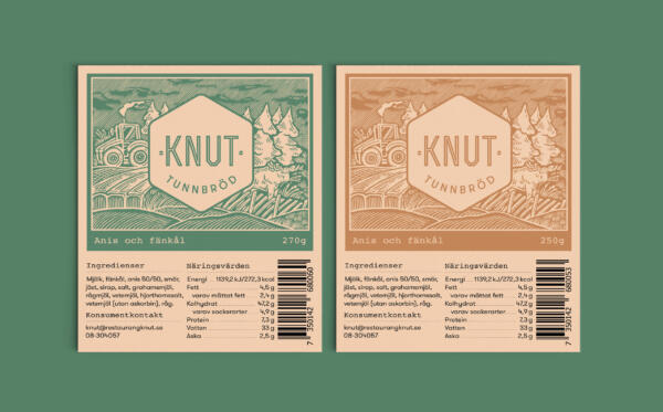 Design och illustration för Knut tunnbröd. Svenska bördiga ängar.