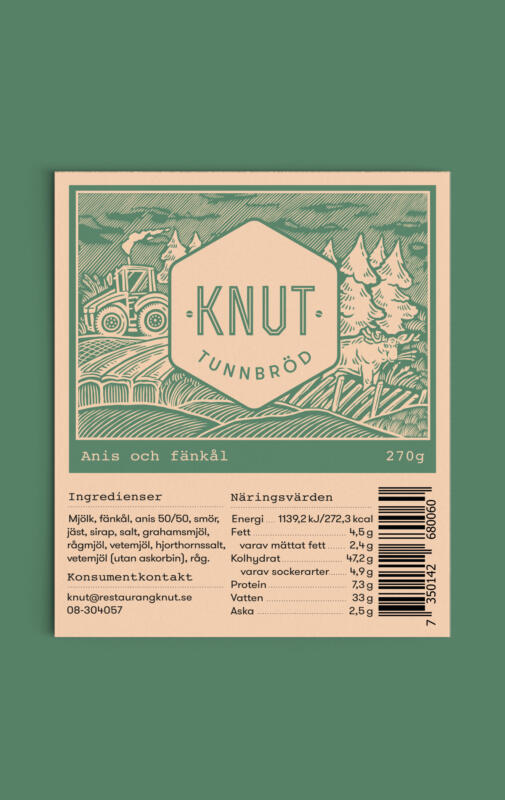 Design och illustration för Knut tunnbröd. Svenska bördiga ängar.
