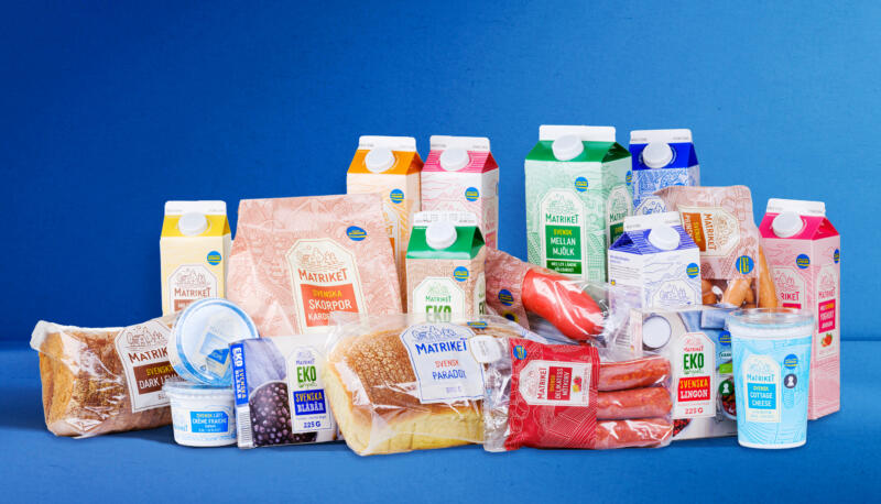 Foto av en del utav sortimentet av Matrikets alla produkter.