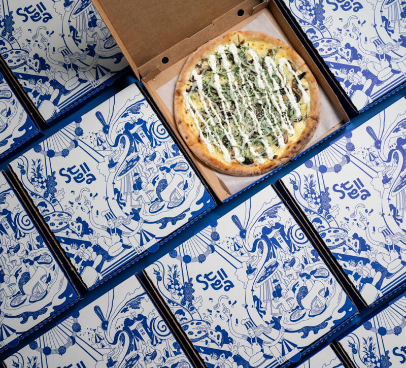 Illustration till Stella Pizza och deras pizzakartonger.