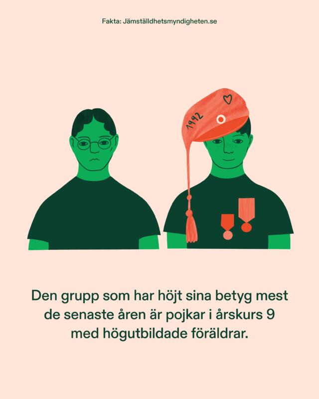 Digital illustration av två unga killar, den ena leende med studenthatt.