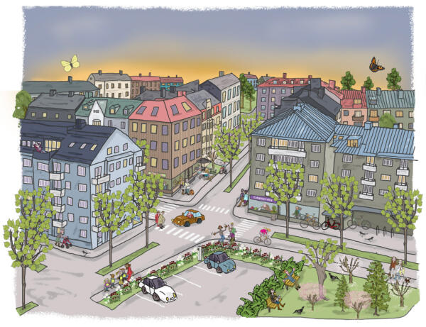 Illustration over Solna City in different environment situations. For internal edjucation.