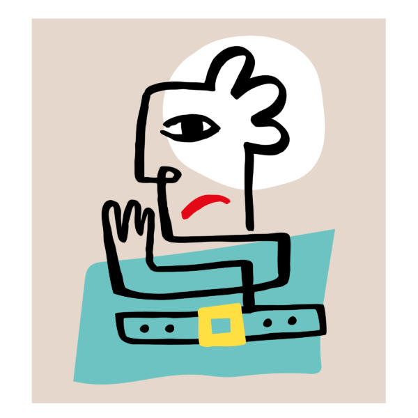 Vektorillustration föreställande figur med svångrem och bitter uppsyn.