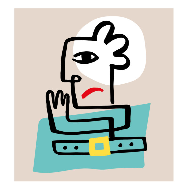 Vektorillustration föreställande figur med svångrem och bitter uppsyn.