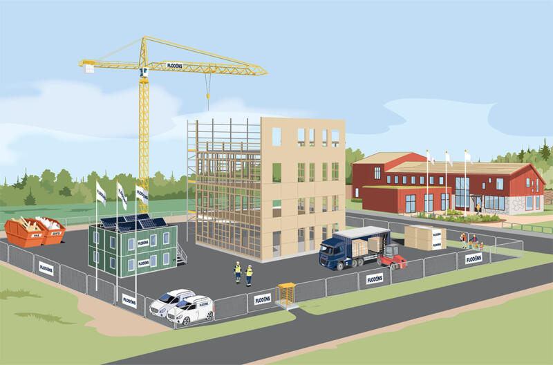 Illustration över byggarbetsplats.