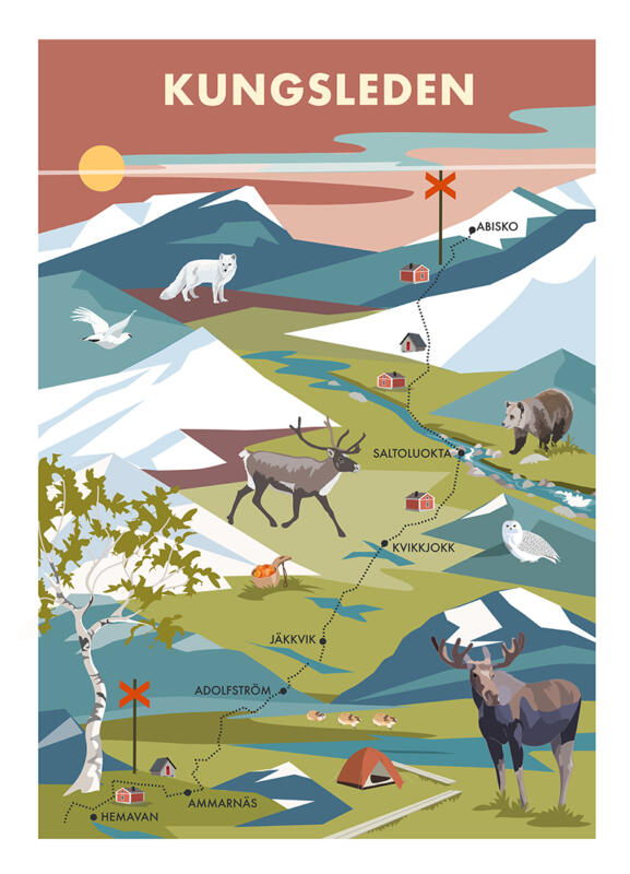Vektoriserad karta över Kungsleden.