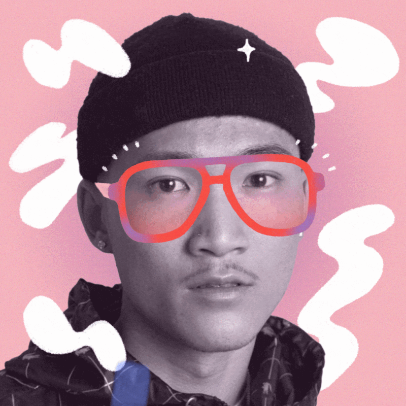 Animerad gif av man med glasögon.