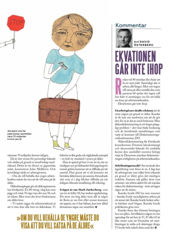 Artikel från kollega.se om ålderism, illustration av äldre person med portfölj.