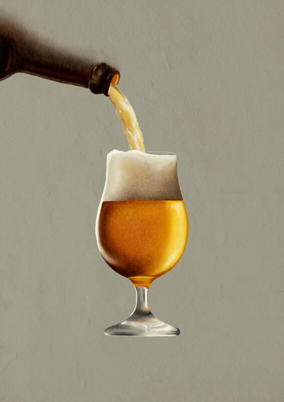 Digital illustration, pouring a beer, häller upp en öl