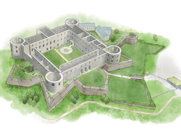 Illustration av Borgholms slottsruin, Illustratör Madelen Lindgren