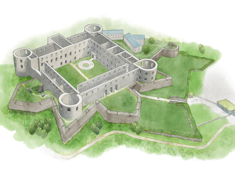 Illustration av Borgholms slottsruin, Illustratör Madelen Lindgren