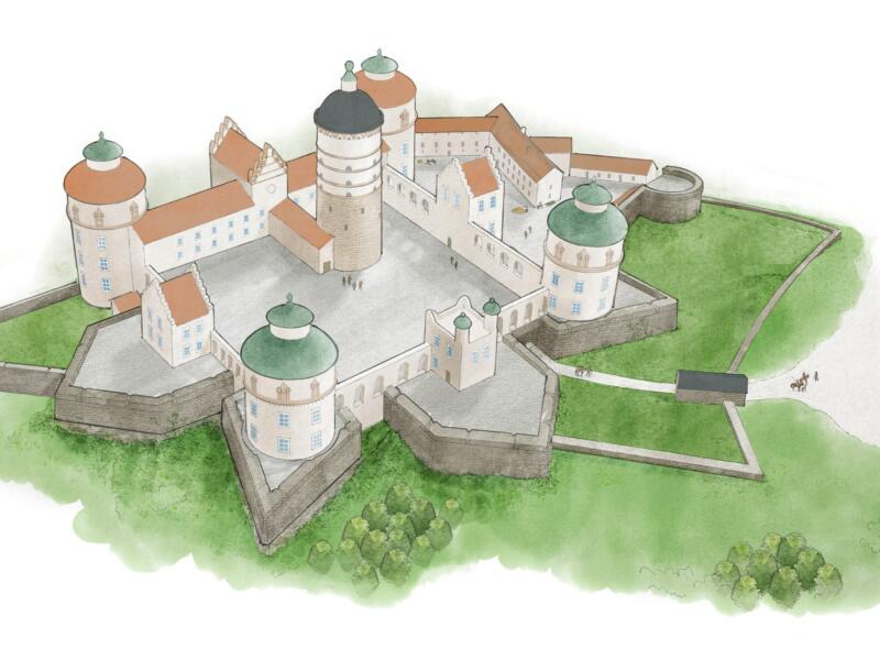 Illustration av Borgholms slott, 1500-tal, Illustratör Madelen Lindgren