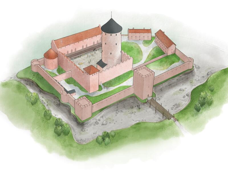 Illustration av Borgholms slott, historia, Illustratör Madelen Lindgren