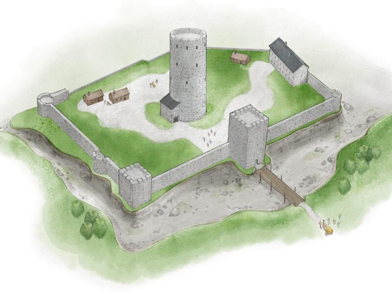 Illustration av Borgholms slott, 1200-tal, Illustratör Madelen Lindgren