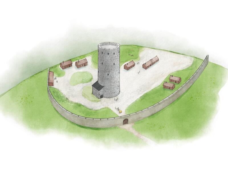 Illustration av Borgholms slott, 1100-tal, Illustratör Madelen Lindgren
