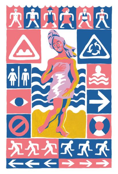 a woman standing on the beach in a towel