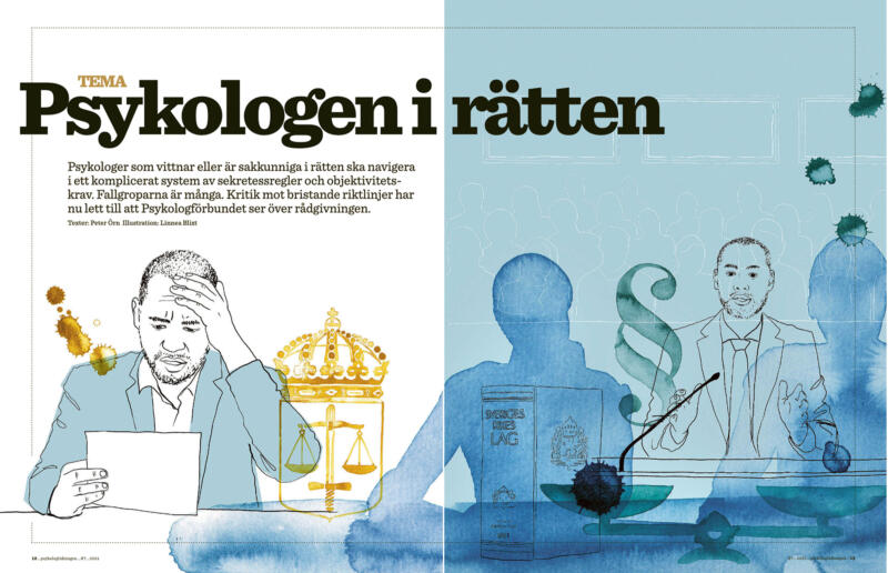 Illustration i akvarell av en psykolog i rätten.