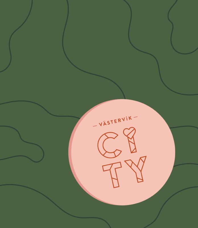 I bakgrunden syns ett enkelt grafiskt mönster med linjerada vågor och ovanpå sitter logotypen fäst som ett klistermärke