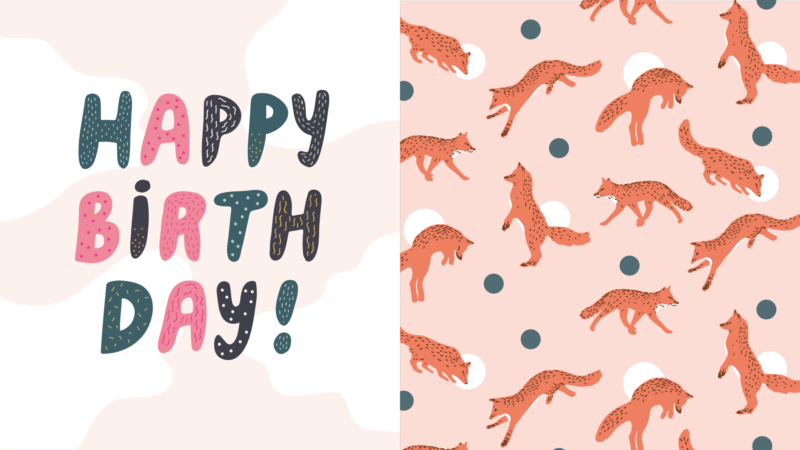 Vykort med olika motiv så som typografi, blommor och växter, rävar, mönster, akvarell, tuttar, bröst, Girl power. Färgstarkt med grafisk känsla.