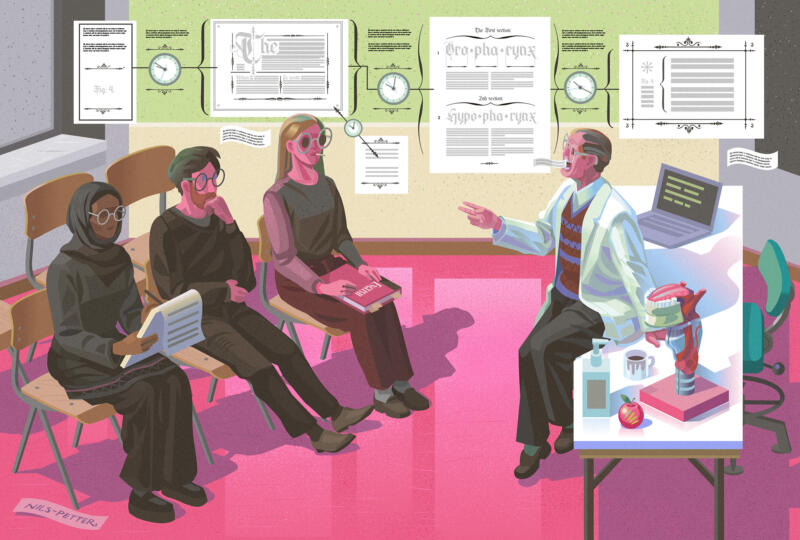 Editorial illustration by Nils-Petter Ekwall, a Swedish illustrator, created for an article on teaching in English in non-native classrooms.