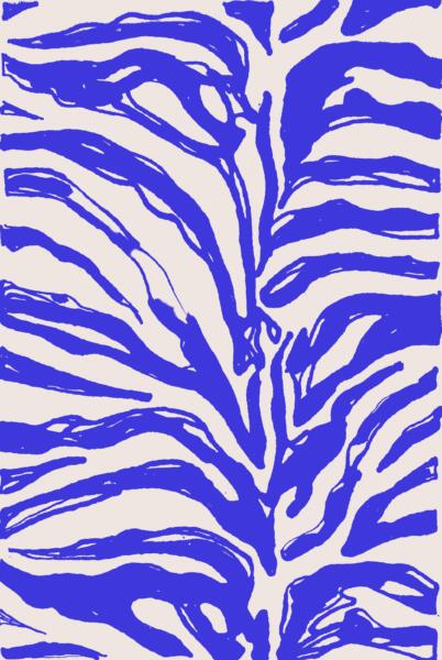 Zebra pattern textile design, klein blue ink. Surface design.