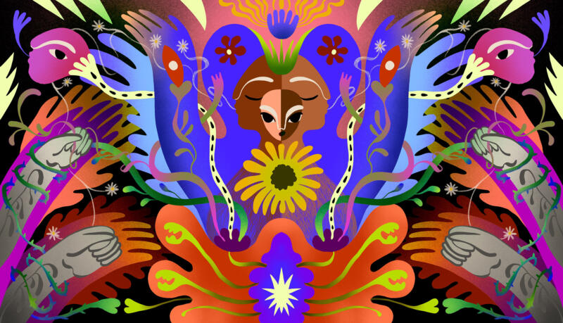 Illustration på temat "Våld mot kvinnor" för Amnesty's kalender om perpektiv på rättvisa 2026.