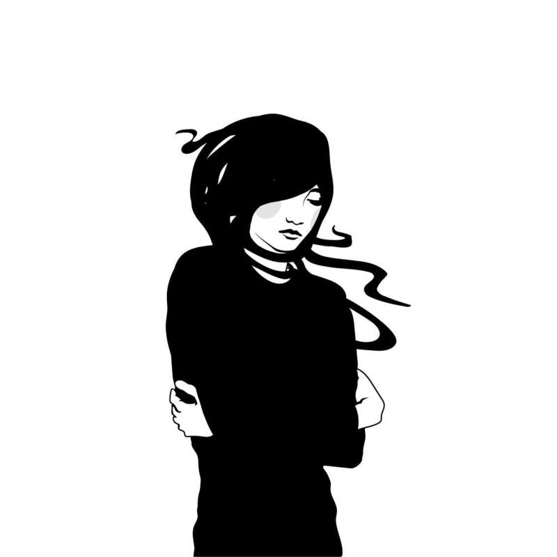Svartvit illustration av en nedstämd person som representerar skuld och skam.
