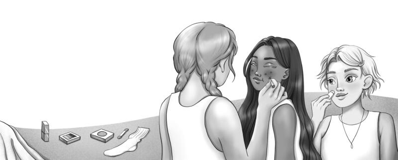 Hegas Förlag, illustration av Rebecka Porse Schalin som föreställer olika scener i bokens handling. Svartvit illustration.