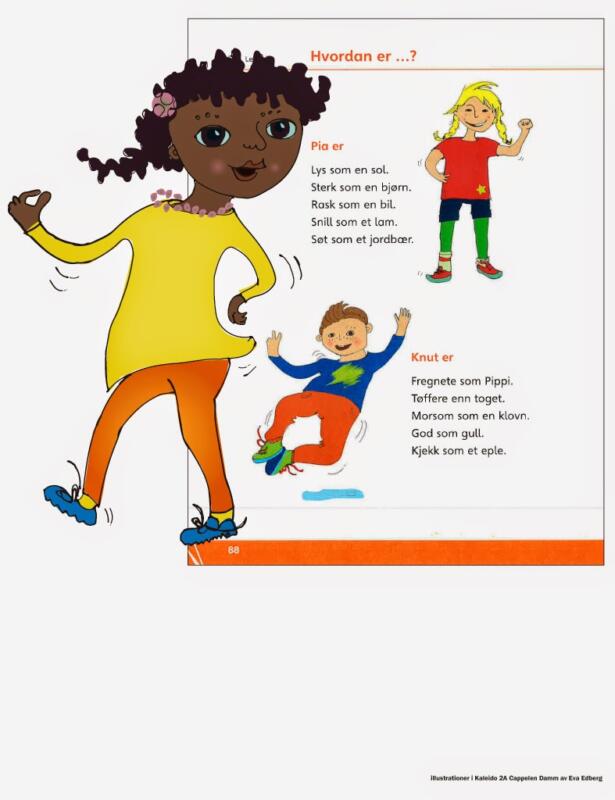Illustrations by Eva Edberg for Norwegian school books for 7-8 year olds. A selection of 30 images in several books.