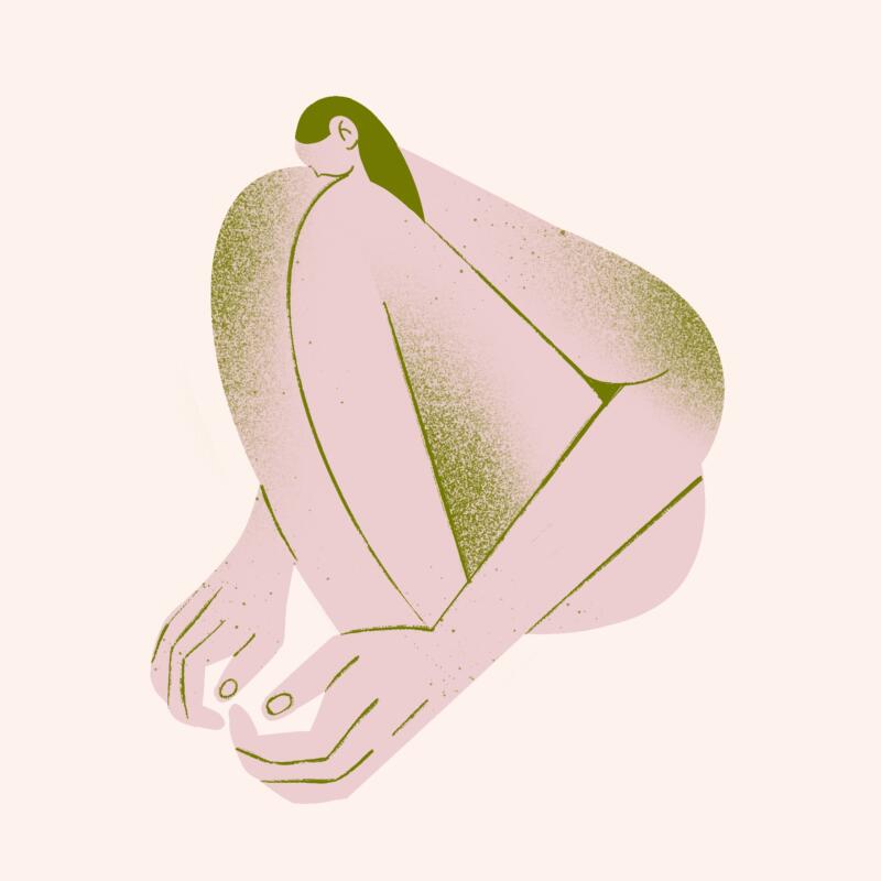 Digital illustration av tjej som sitter och tittar på sina händer