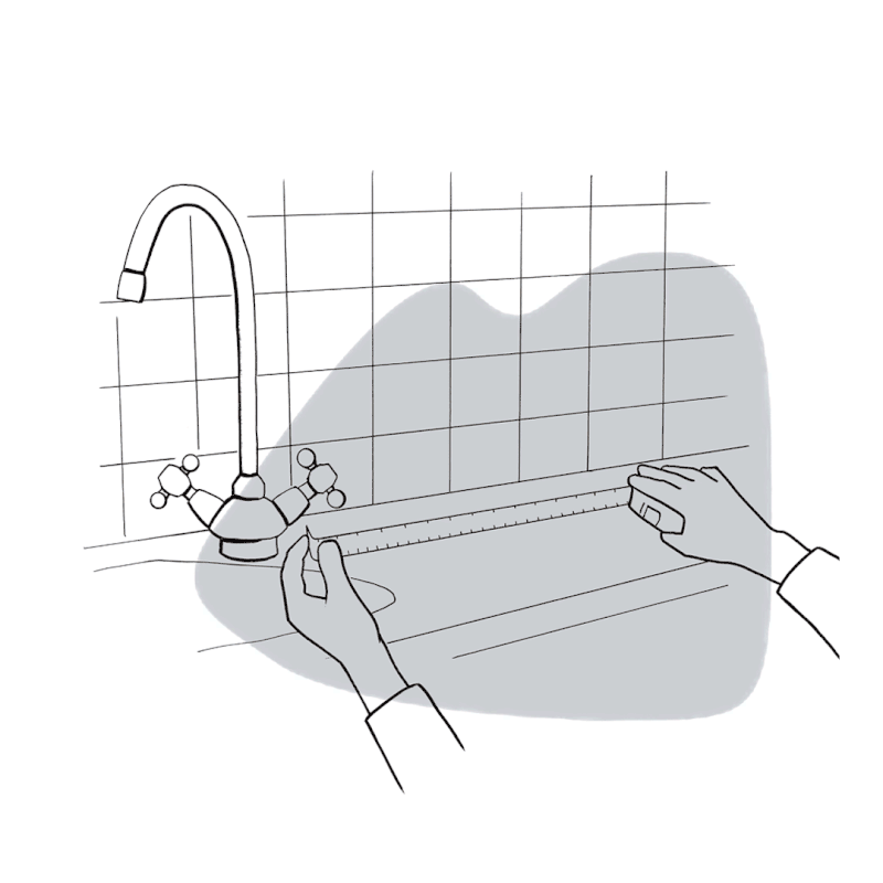 Linjeillustration med motivet kvinna vid dataskärm online planerar med en köksinredare