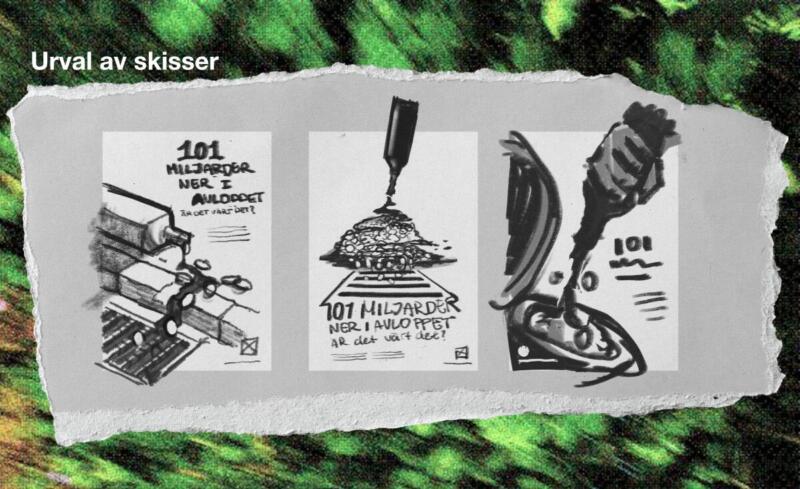 Ett urval av skisser som gjordes till design för tryck.