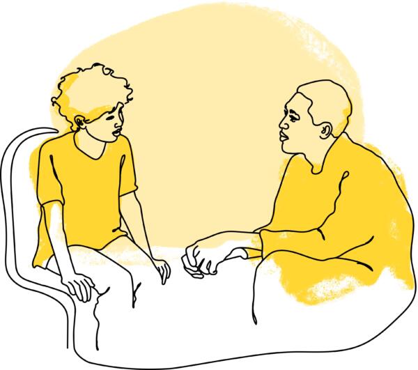 Illustration av vuxen och barn i samtal
