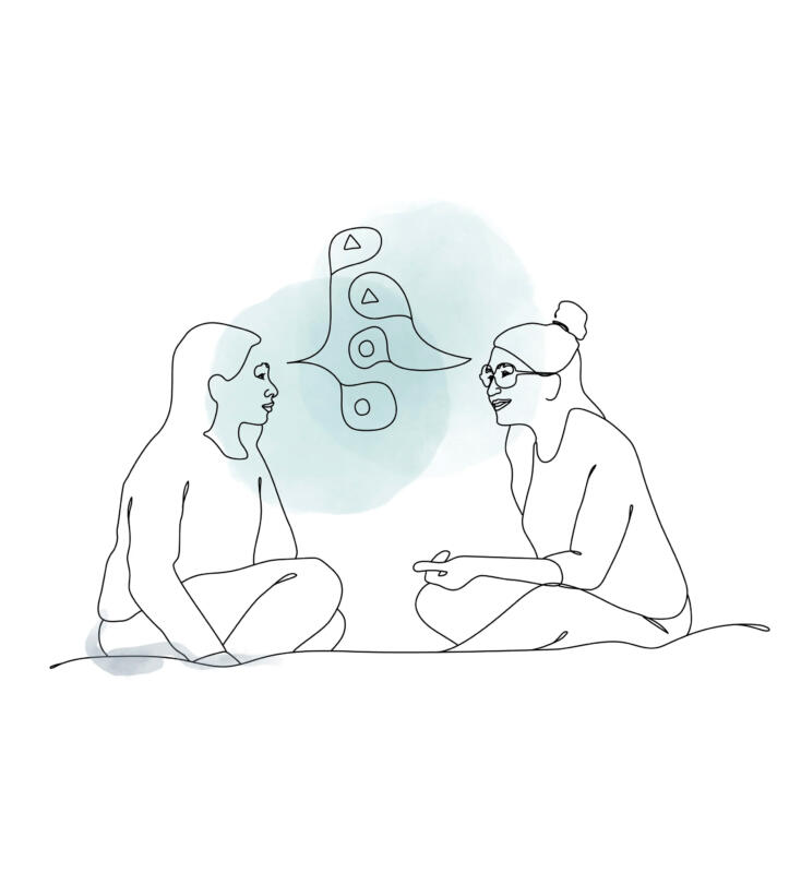 Illustration som visar förälder och barn som kommunicerar på ett fungerande och positivt sätt.