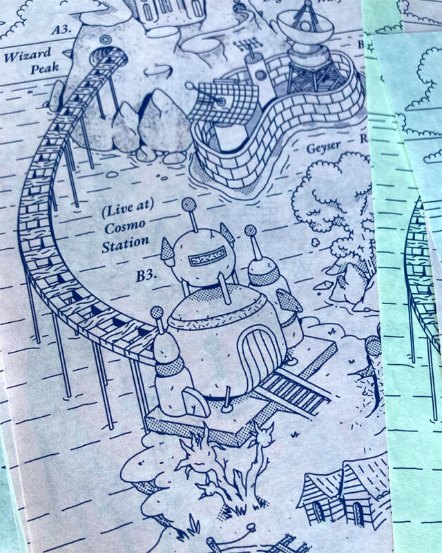 Närbild av en fantasikarta från zinen från Water Movers EP av Dip Shim.