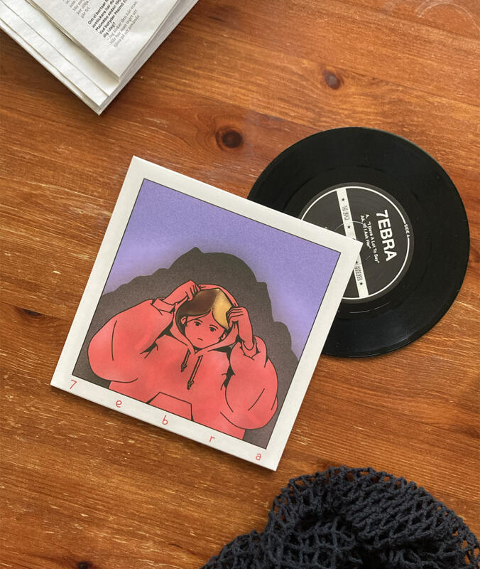 Vinylutgåva av en av 7ebras singlar med omslagsillustration av Skinny Gonzales.