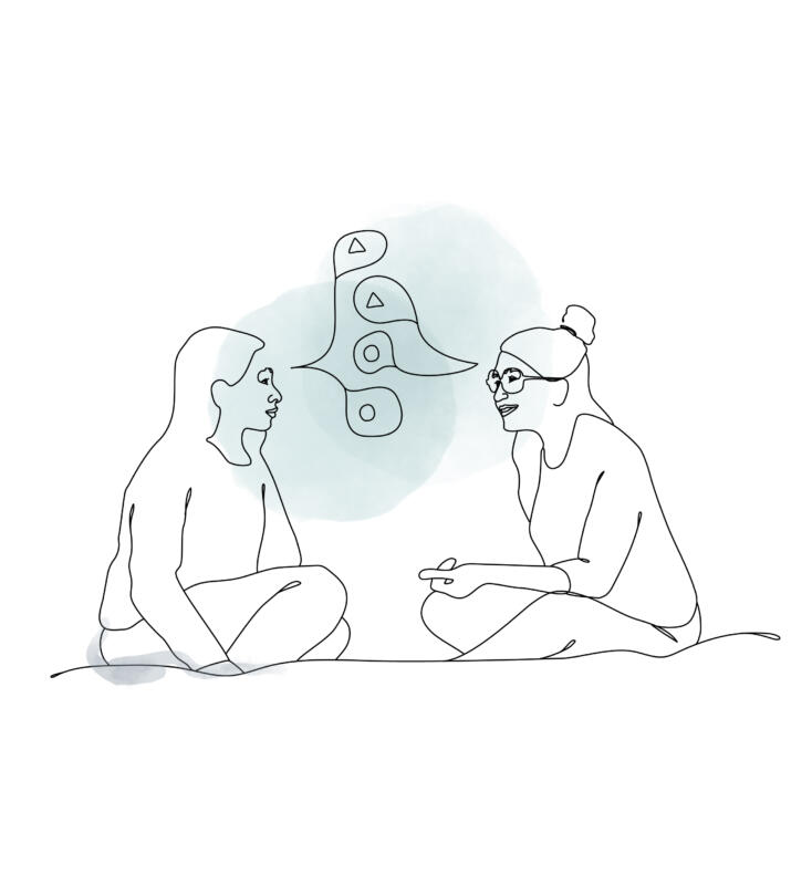 Illustration som visar förälder och barn som kommunicerar på ett fungerande och positivt sätt.