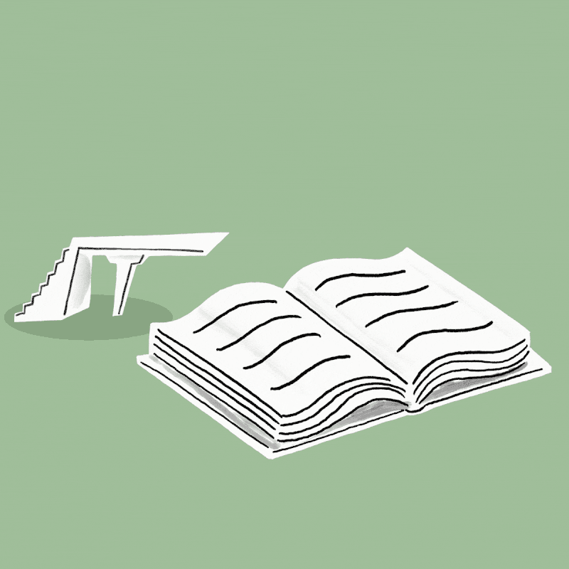 2d line drawn animation loop, diving board, book reading