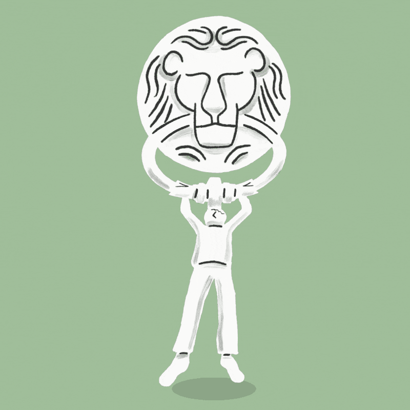 2d line drawn animation loop, door knocker, swing, lion