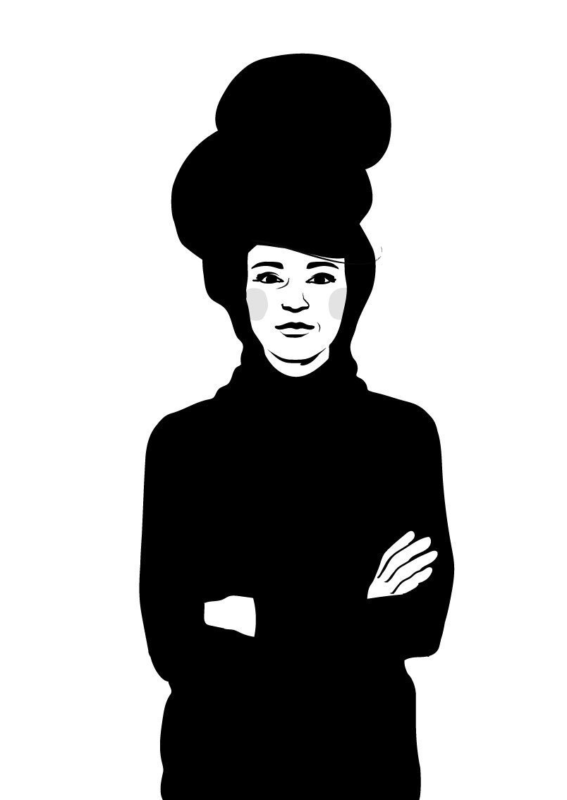 Svartvit illustration av en avslappnad person som står med armarna i kors och ser lugn ut.