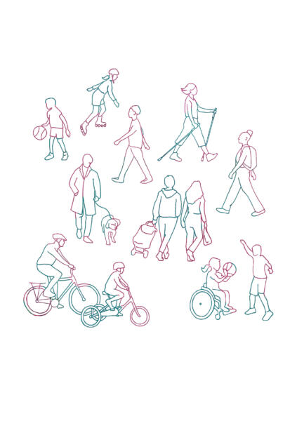 Illustration av linjeteckningar av människor i rörelse och fysisk aktivitet