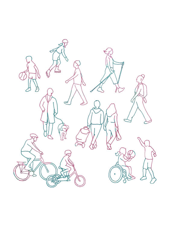 Illustration av linjeteckningar av människor i rörelse och fysisk aktivitet