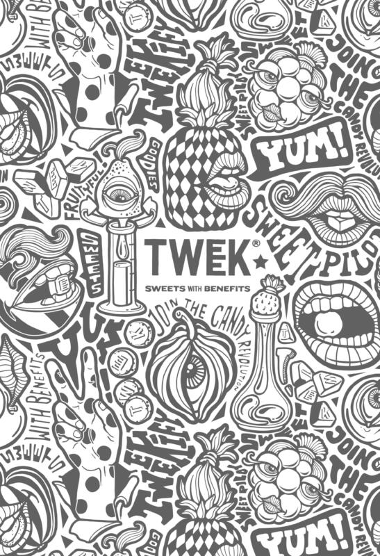 Detaljrikt illustrationsmönster skapat för Tweek, där handritade motiv, typografi och lekfulla karaktärer tillsammans bygger en stark och igenkännbar visuell identitet. Rapport mönster.