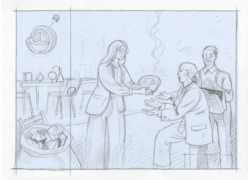 Preliminary sketch for a detailed newspaper illustration about learning beyond the traditional classroom by Swedish illustrator Nils-Petter Ekwall